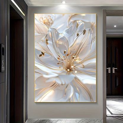 Modern White & Golden Floral Canvas Art, 31.5x47.24in - Frameless Wall Decor for Living Room and Bedroom