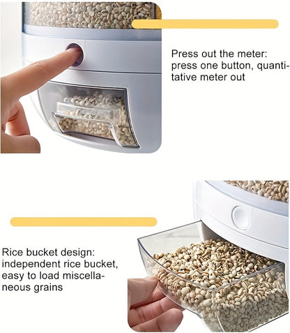 1/2 Piece 22 Lb Capacity 360° Rotating Food Dispenser - One-Touch Output Rice Storage Round Cereal Container for Small Grains, Beans, and Rice