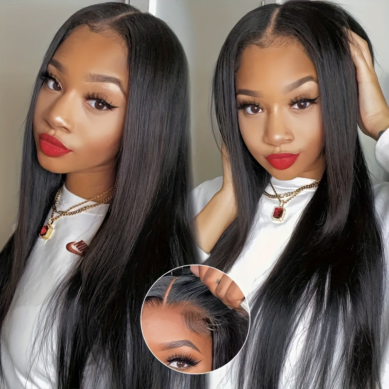 Glueless Wigs 4X4 HD Lace Front Wig Straight Lace Front Wigs Human Hair 100% Brazilian Human Hair Wig Natural 4X4 Full Edges Lace Pre-Plucked Lace Wig With Baby Hair For Women Ear To Ear Swiss HD Lace For Natural Looking