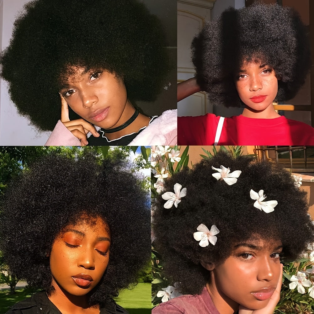 Afro Curly Wigs Human Hair Wigs, 12 Inch Short Afro Kinky Curly Wigs For Black Women, Natural Black Glueless Afro Wigs Curly 180 Density