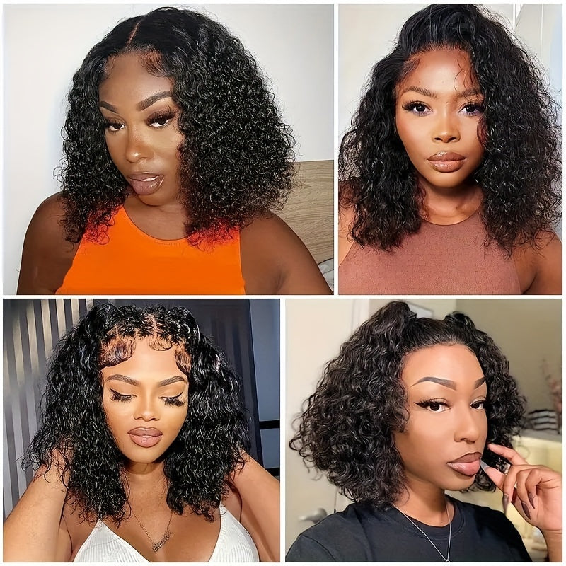 Put On And Go Wigs Human Hair Pre Plucked Pre Cut For Beginners Curly Wave Bob Wig Human Hair Lace Front Wigs For Women Upgraded No Glue 6x4 Lace Closure Short Curly Bob Wig Throw On & Go Wig.