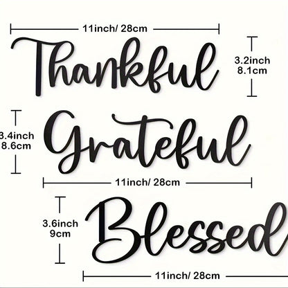 3-Piece Set Black Metal Inspirational Wall Art - Decorative Quote Signs with Aesthetic Room Accents for Home, Thanksgiving, Fall Harvest Season - Unique Gift Idea for Friends and Family