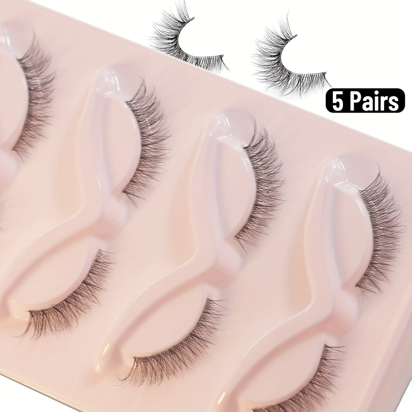 5 Pairs Short Strip Lashes - 3D Natural Wispy Faux Mink Eyelashes with Transparent Stem, Crisscrossed Cat Eye Design, Reusable and Easy to Apply