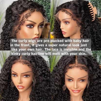 Deep Wave 4C Edges Frontal Wig 13x4 Lace Front Human Hair Wigs Deep Curly Lace Front Wig Human Hair For Women Brazilian Remy Human Hair Wigs With Curly Baby Hair Kinky Hairline