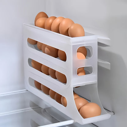 30-Egg Capacity 4-Tier Large Space-Saving Refrigerator Organizer with Automatic Rolling Egg Dispenser