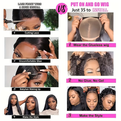 Put On And Go Wigs Human Hair Pre Plucked Pre Cut For Beginners Curly Wave Bob Wig Human Hair Lace Front Wigs For Women Upgraded No Glue 6x4 Lace Closure Short Curly Bob Wig Throw On & Go Wig.