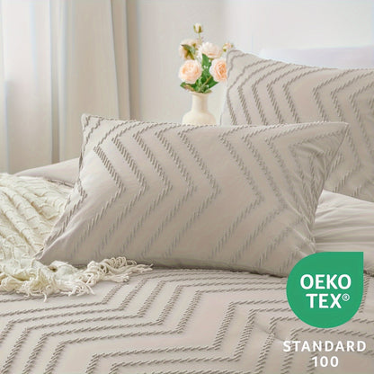 3-Piece Tufted Boho Chic Comforter Set - Shabby Chic Bedding for All Seasons - Soft, Cozy, and Stylish Chevron Pattern with 1 Comforter and 2 Pillow Shams for a Complete Bedroom Makeover