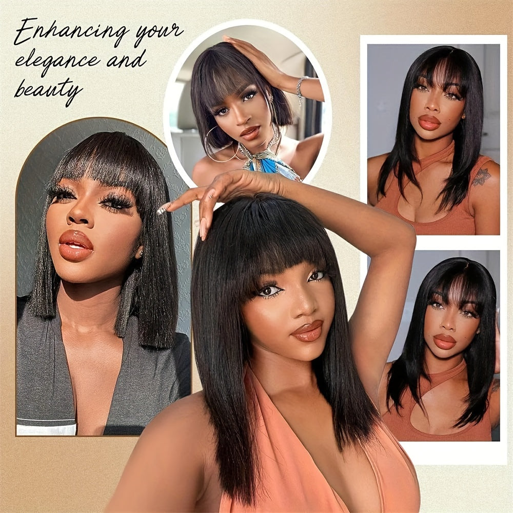 Straight Natural Scalp Raw Human Hair HD Lace Bob With Bang 180% Density Glueless HD 2x1 Lace Bob With Bang Glueless Wigs