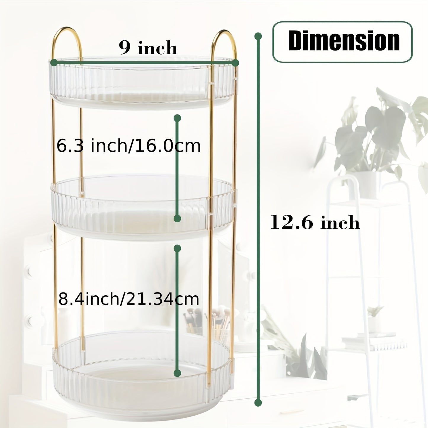 3-Tier Rotating Makeup Organizer Vanity - High-Capacity Skincare and Cosmetic Storage with 360 Spinning Countertop - Perfect for Perfume, Makeup, and Jewelry Organization