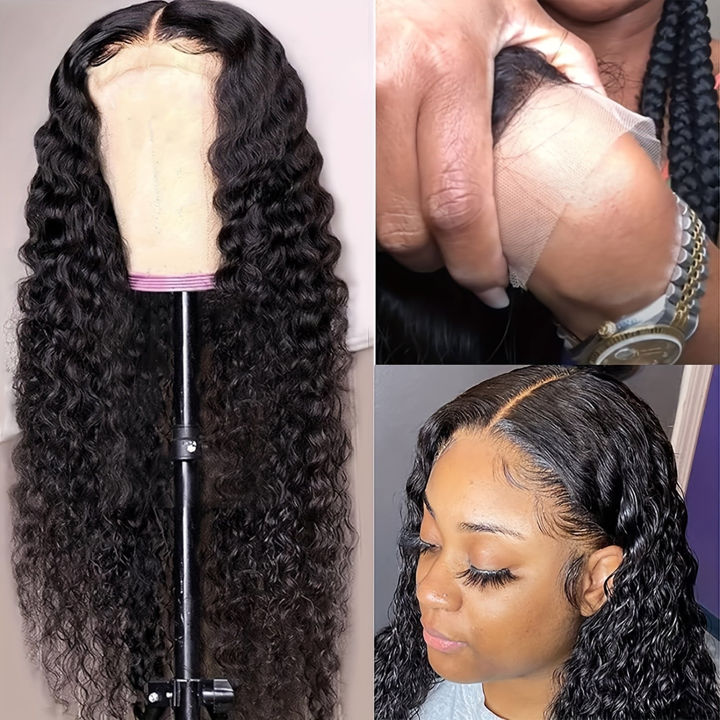 Put On And Go 13x6 Water Wave Wig Glueless Wigs Human Hair Pre Plucked Pre Cut Human Hair Wigs 200% Density For Women Human Hair HD Lace Frontal Deep Curly Wigs Glueless Wig For Beginners