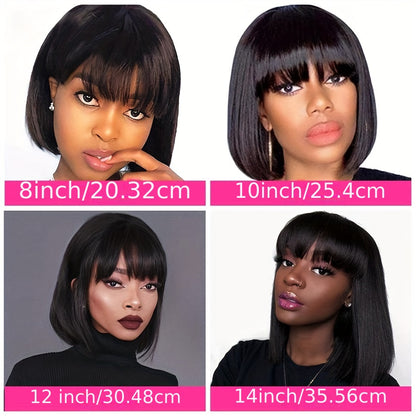 Straight Natural Scalp Raw Human Hair HD Lace Bob With Bang 180% Density Glueless HD 2x1 Lace Bob With Bang Glueless Wigs