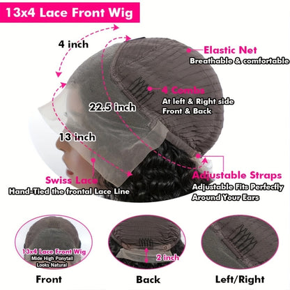 Glueless Wig Human Hair Ready To Wear Body Wave Lace Human Hair 13x4 Lace Closure Glueless Wig Pre Cut 100% Human Hair Wig For Women 200 Density Transparent Lace Wigs Human Hair Natural Black Color