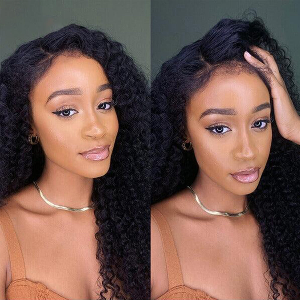 Deep Wave 4C Edges Frontal Wig 13x4 Lace Front Human Hair Wigs Deep Curly Lace Front Wig Human Hair For Women Brazilian Remy Human Hair Wigs With Curly Baby Hair Kinky Hairline